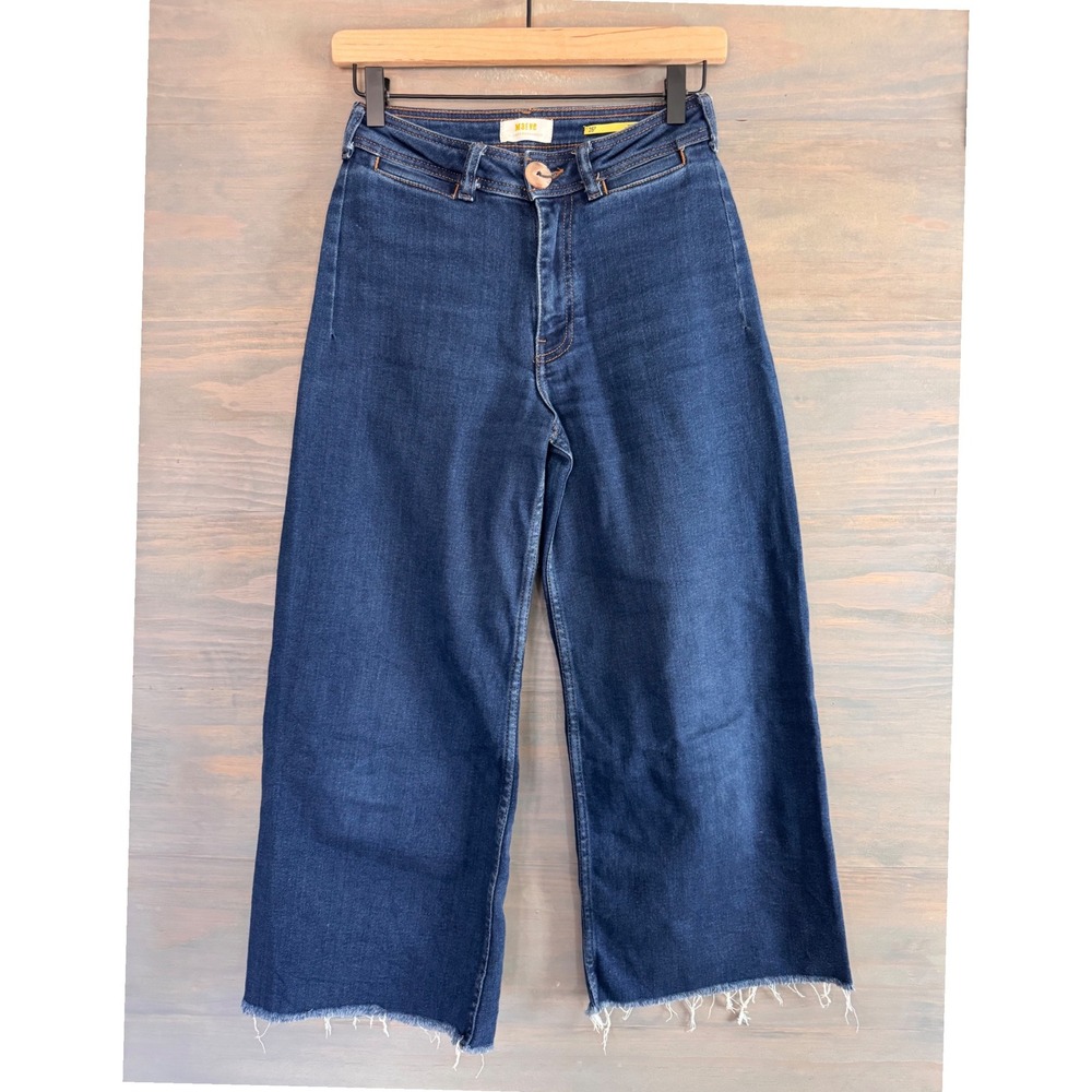 Maeve Anthropologie Colette High Rise Cropped Wide Leg Jeans Dark Indigo 26P